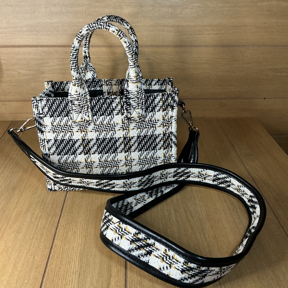Urban Expressions Black and White Plaid Edwina Tweed Mini Bag Purse Handbag